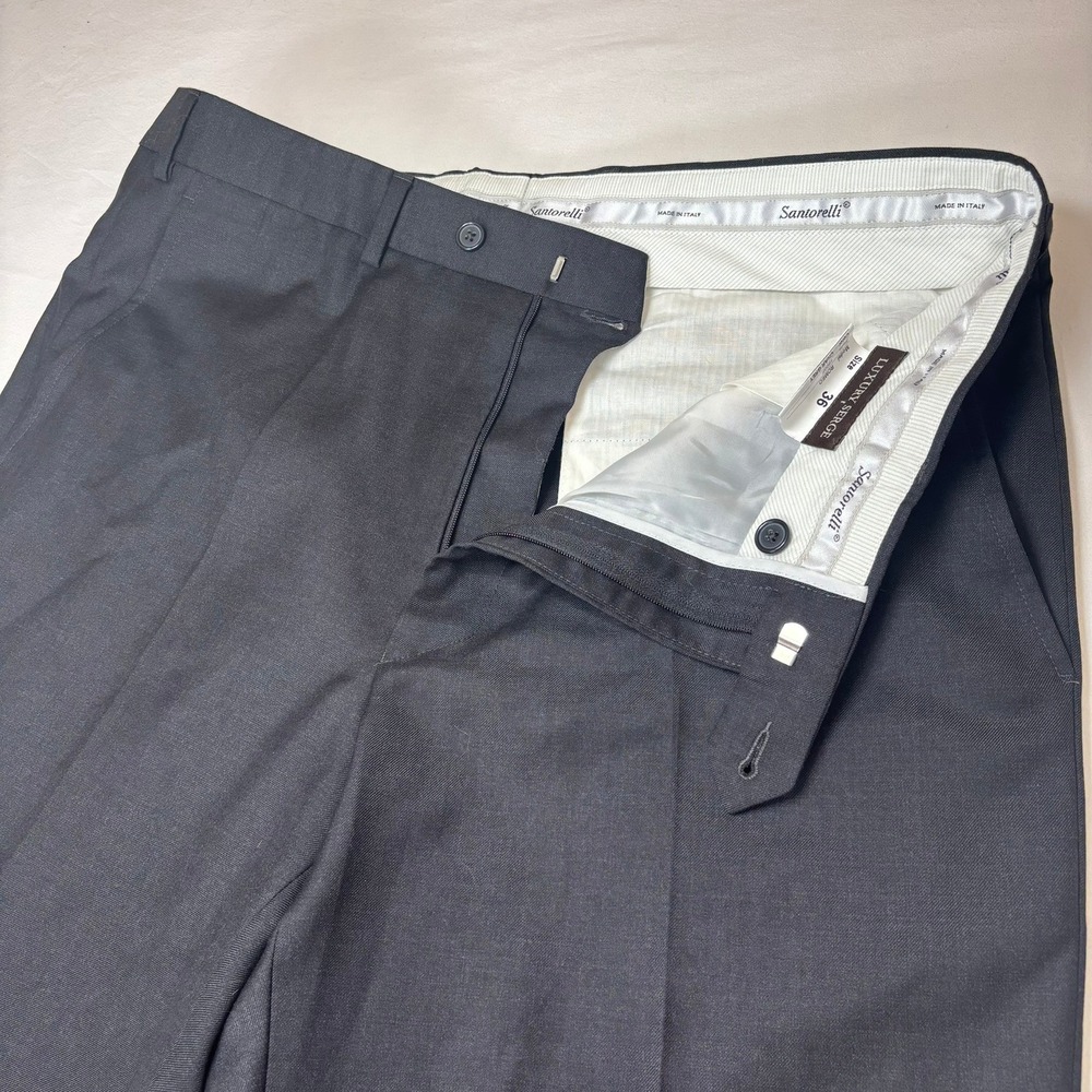 Santorelli Dress Pants Mens 36x28 Charcoal Romeo Luxury Serge Virgin Wool Italy